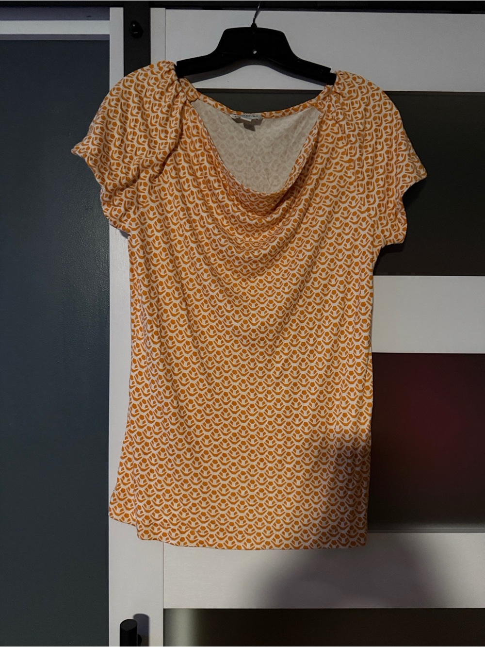 Banana Republic Mustard Yellow Printed Cowl Neck Top